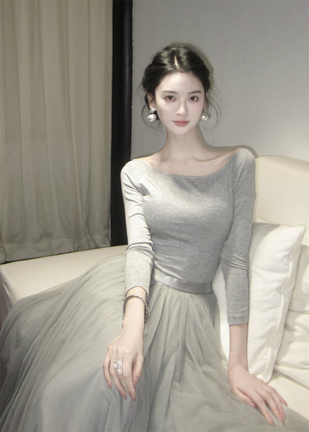 【dress】2WAYチュールドッキングロングワンピース　N3426