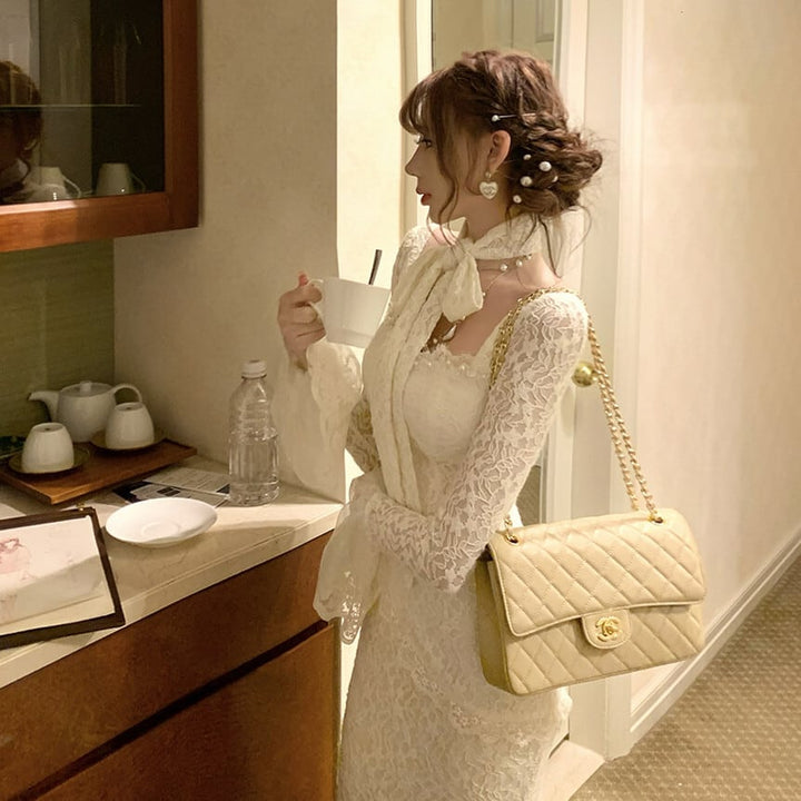 【dress】ベルスリーブマーメイドレースワンピース　N3499
