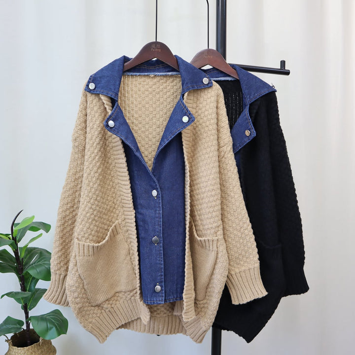 【outer】デニムドッキングニットカーデ　M18073