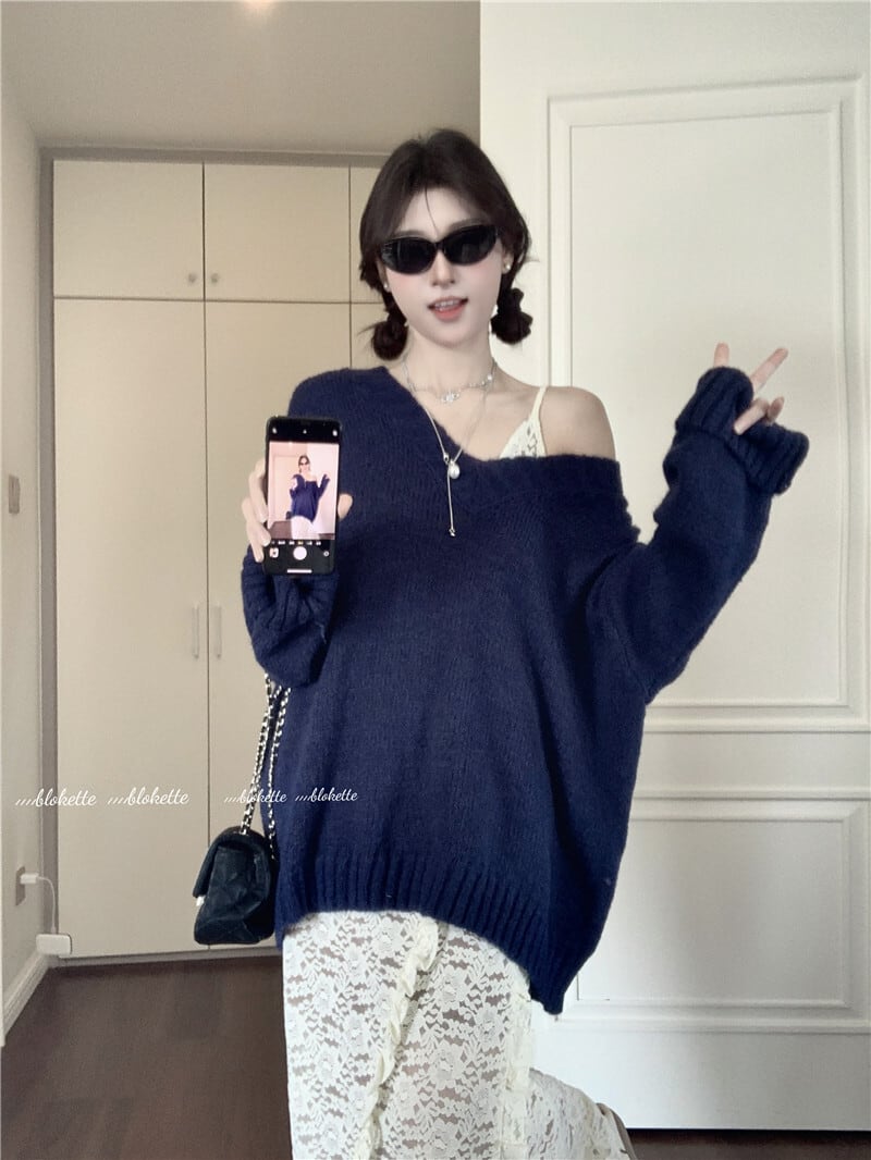 【set】ニットセーター+レースワンピースセット　M26558