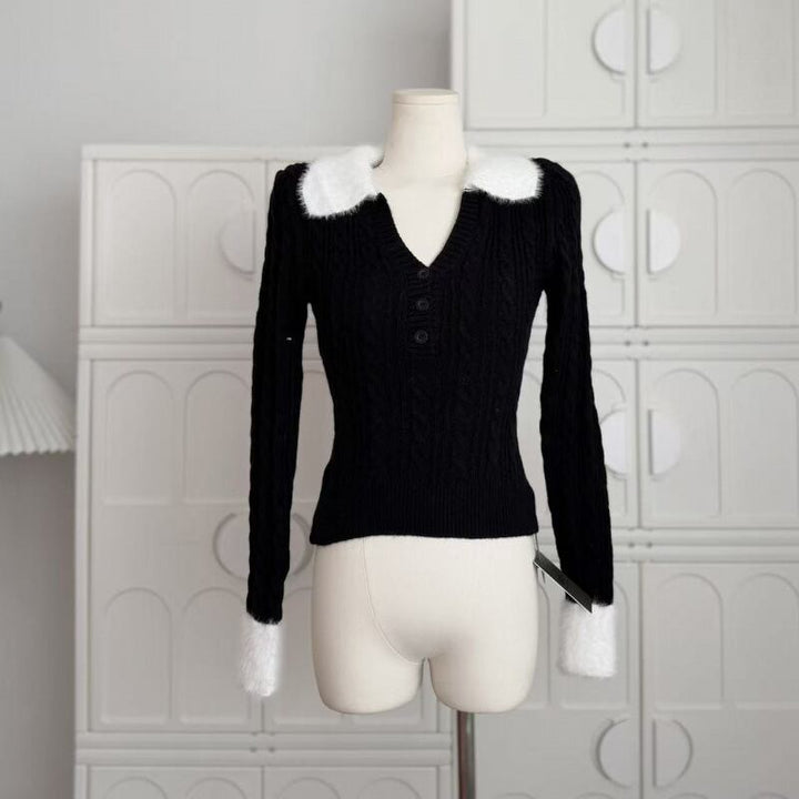 【tops】ファードッキングニットトップス Q7627