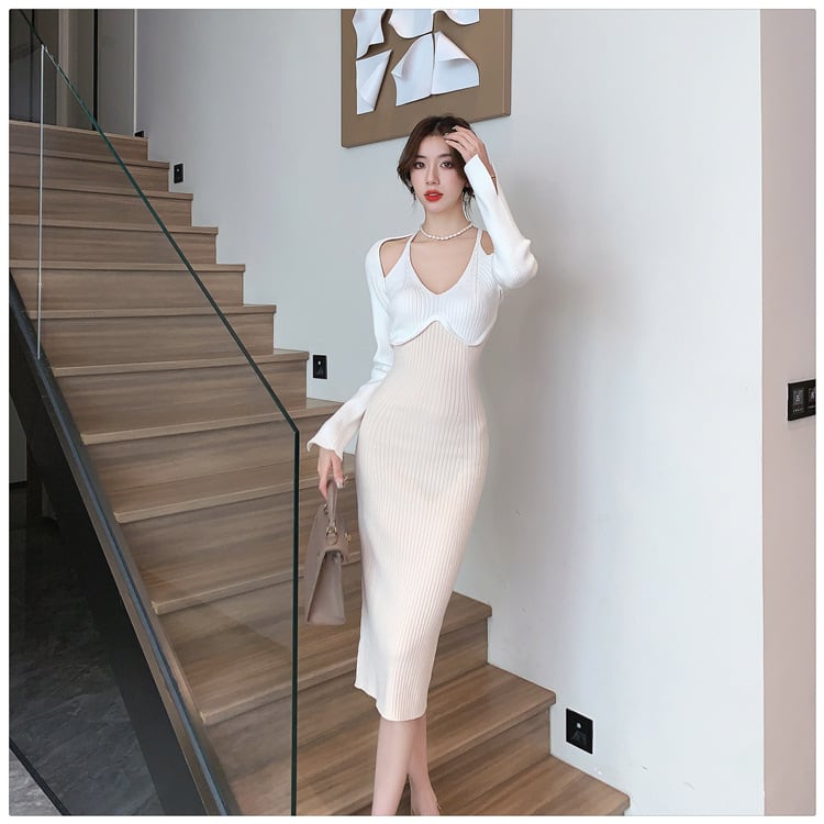 【dress】主役級エレガントニットワンピース着瘦せ　M17629