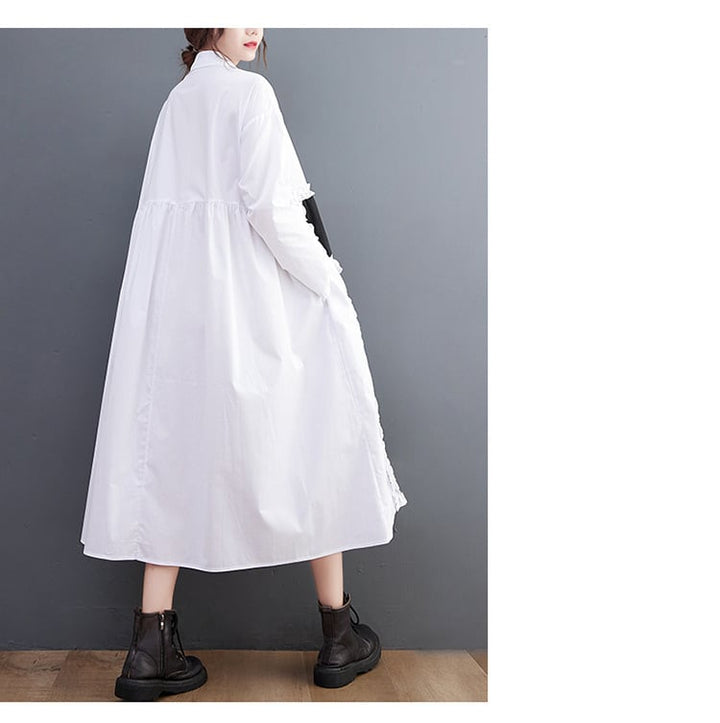 【dress】韓国系プリント切り替えシャツワンピースゆったり　M17448