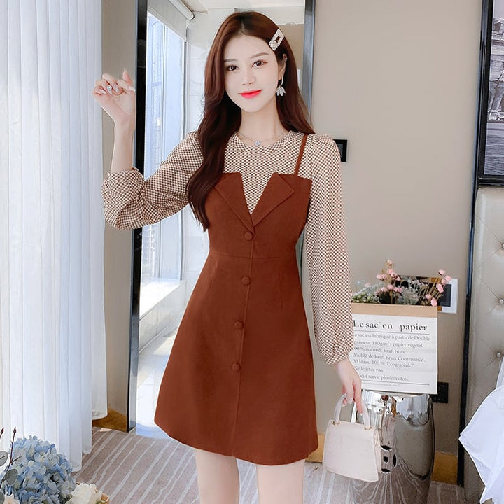 【dress】輝いて超人気 ! 切り替えチェック柄ワンピース　M17266