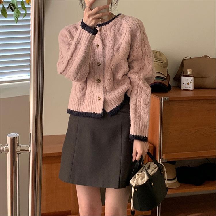 【outer】クルーネックニットカーデ　M18147