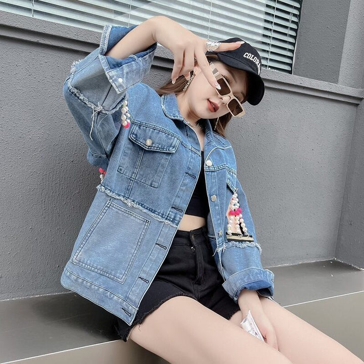 【outer】パールチェーンデニムジャケット　N2190