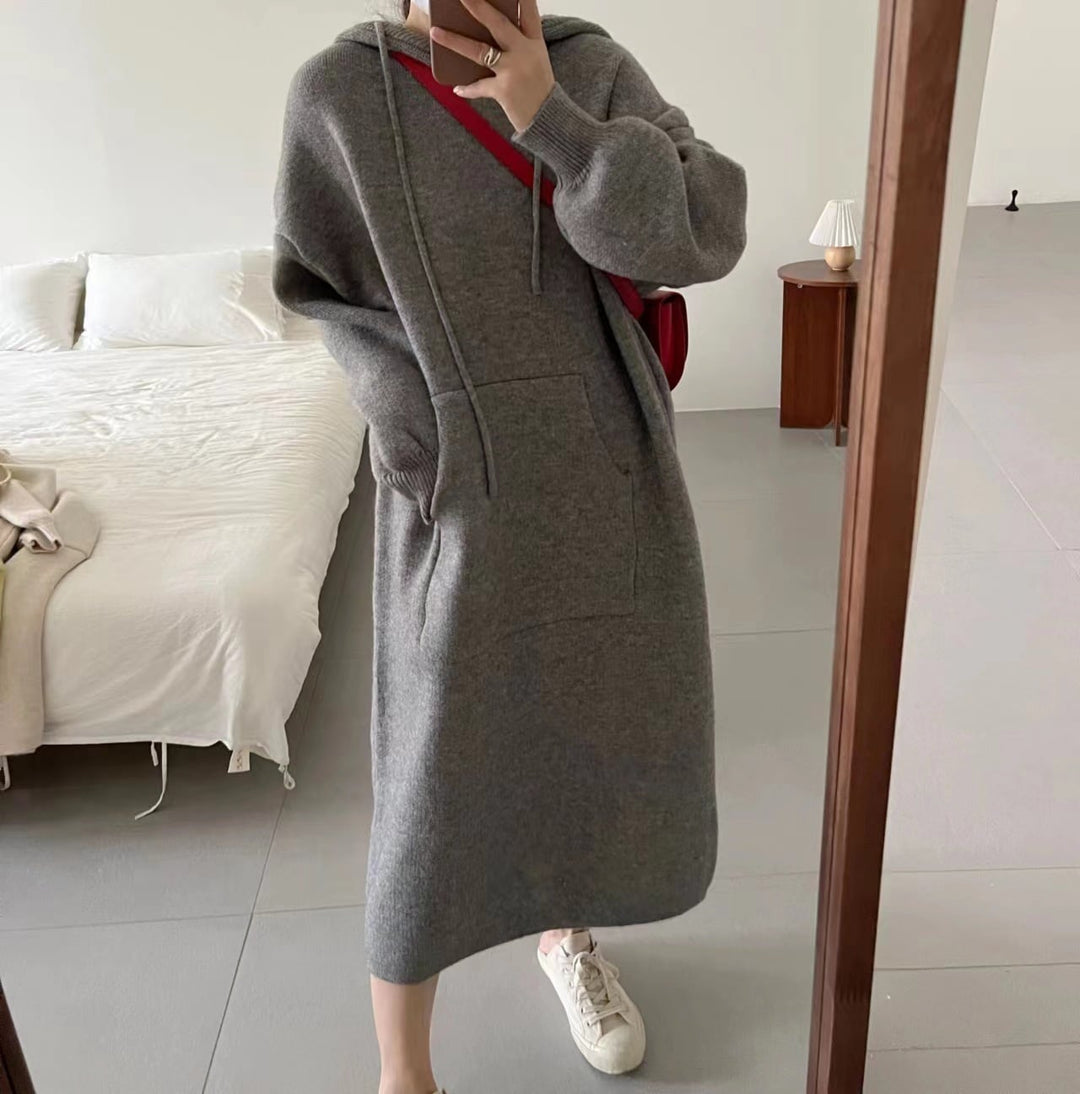 【dress】フード付き無地ニットワンピース　M17758