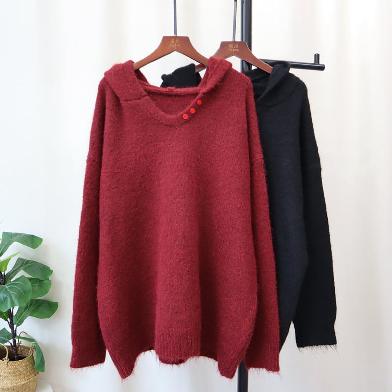 【tops】フード付きニットセーター　M26598
