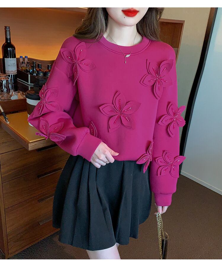 【tops】ビジュー立体フラワープルオーバー　M29139