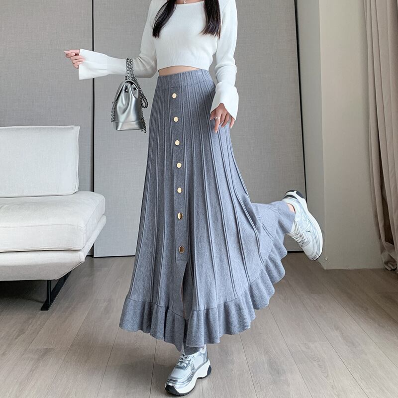 【bottoms】ボタンデザインニットスカート　M18519