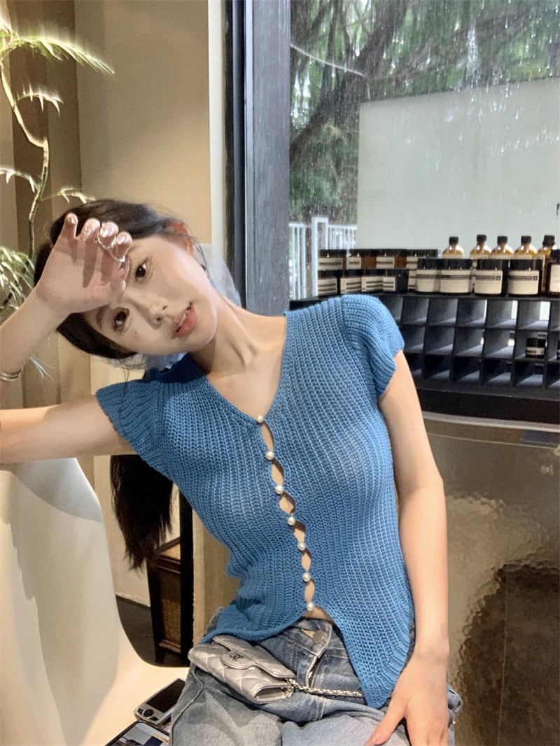 【tops】ニットTシャツ　M24240
