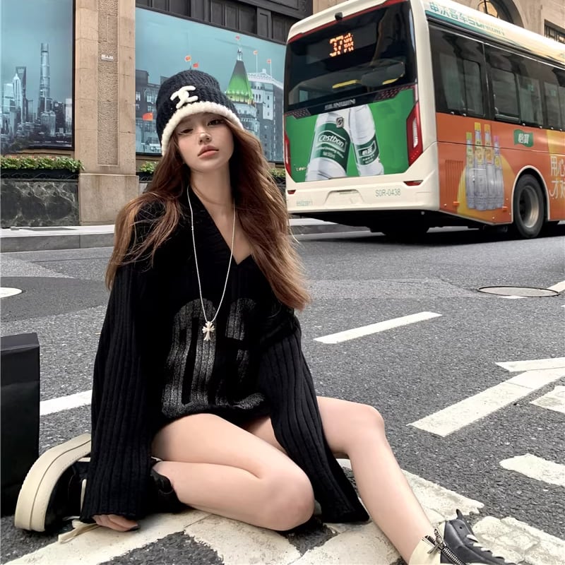 【tops】Vネックニットトップス Q8180