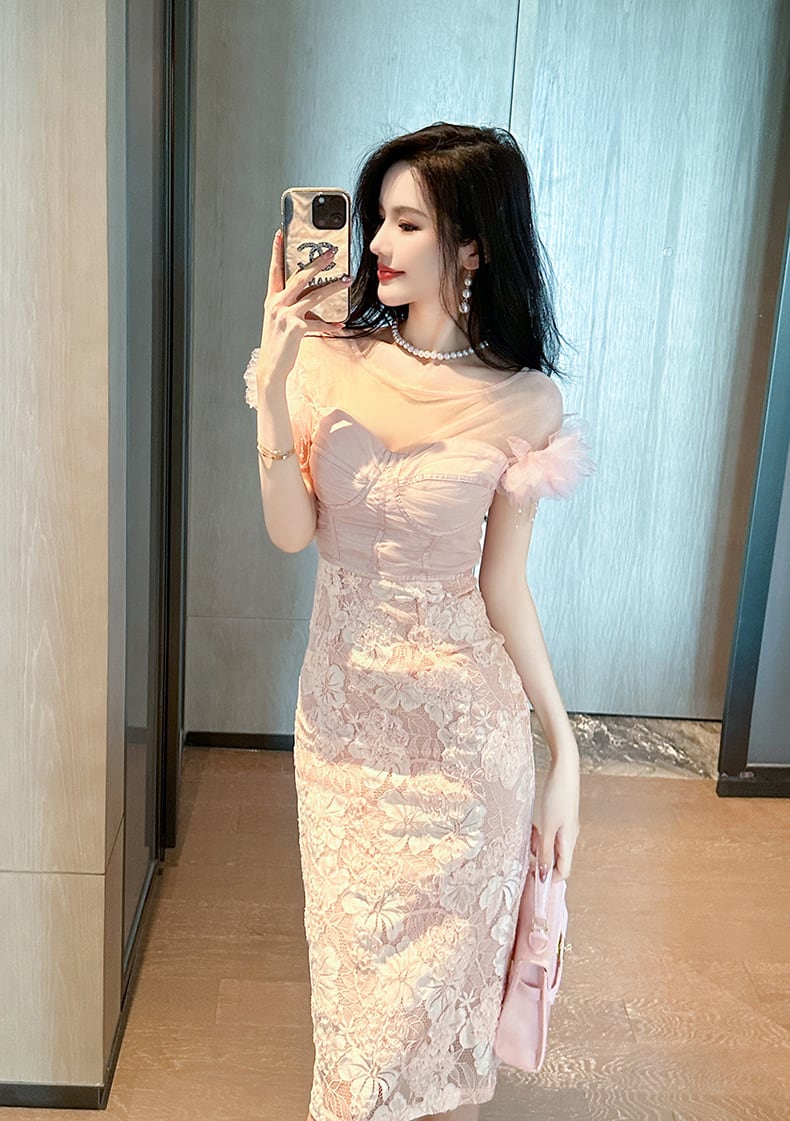 【dress】レース切り替えワンピース　M23077