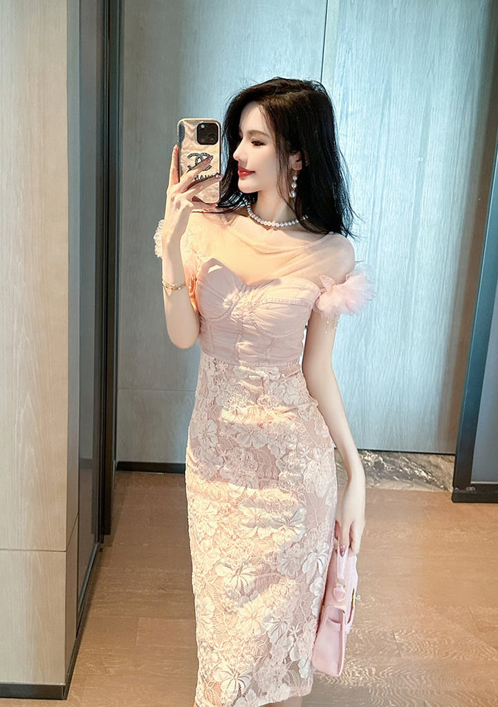 【dress】レース切り替えワンピース　M23077