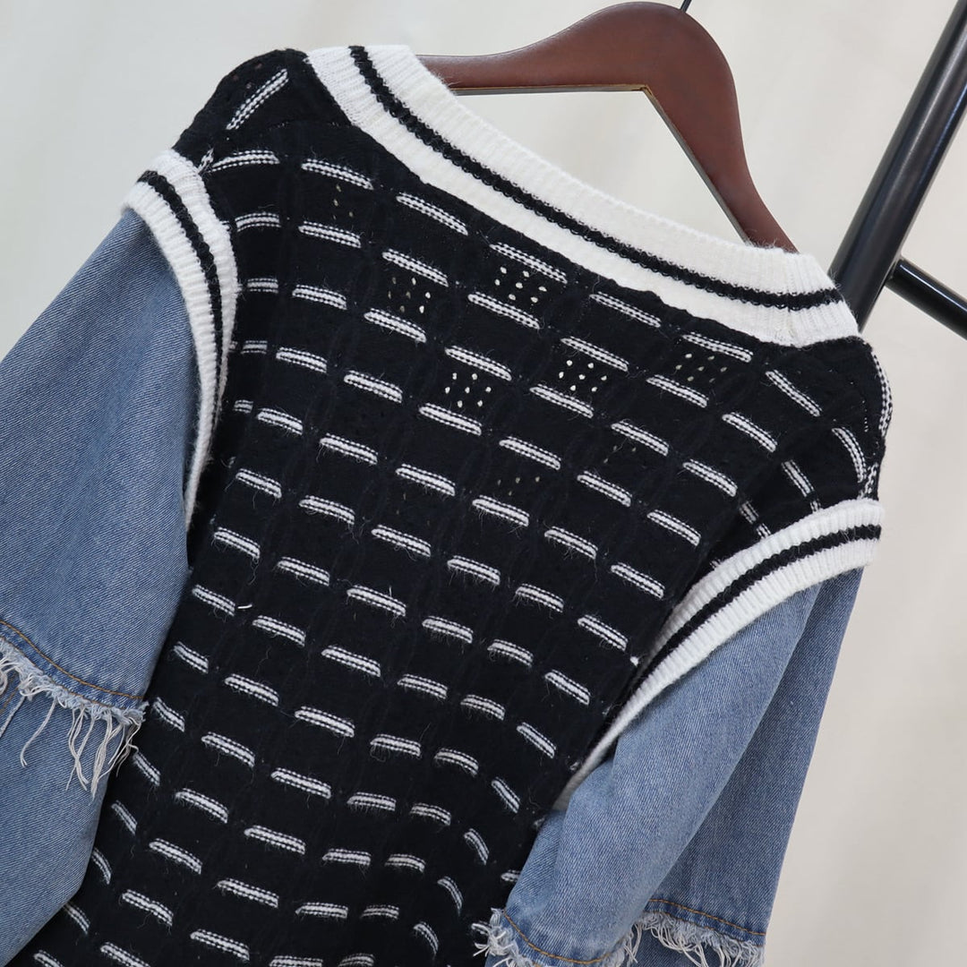 【outer】デニムドッキングニットカーデ　M18258