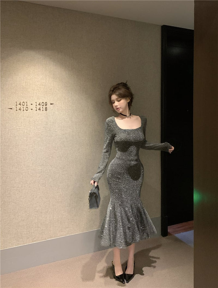 【dress】ビジューマーメイドワンピース　M26179