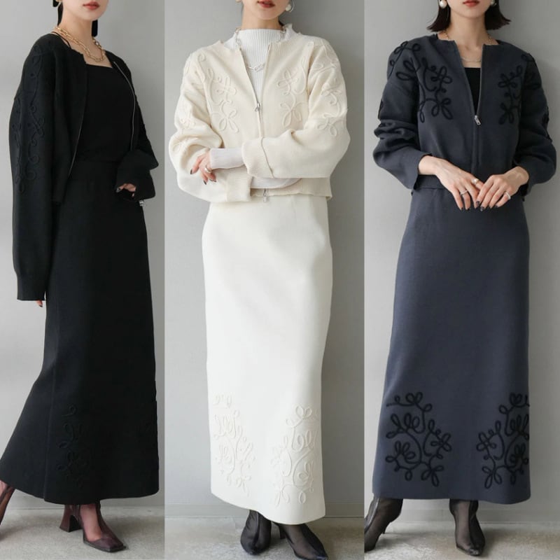 【set】ノーカラーショートジャケット×ロングスカートセット　N2751