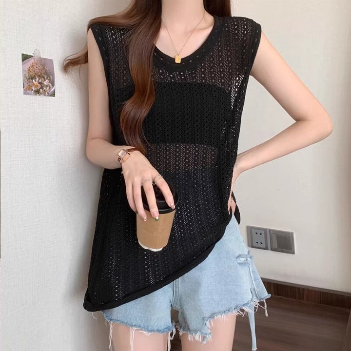 【tops】透かしニットベスト Q8307