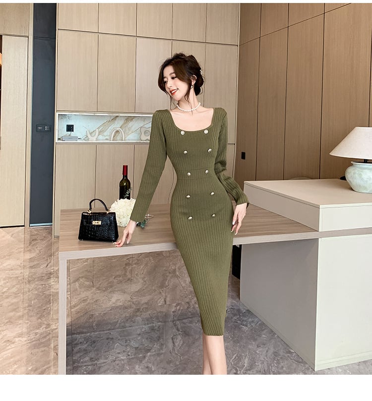 【dress】ダブルボタンニットワンピース　M18208
