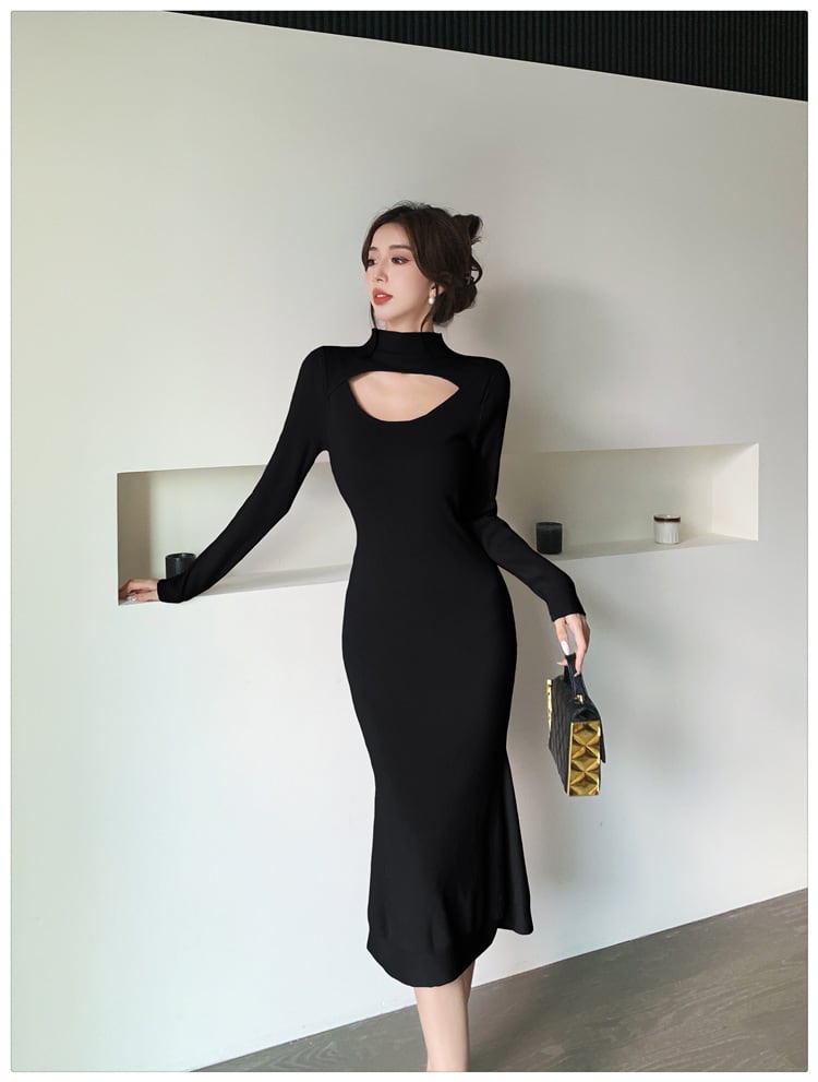 【dress】大人らしい カットワークニットワンピース　M17623
