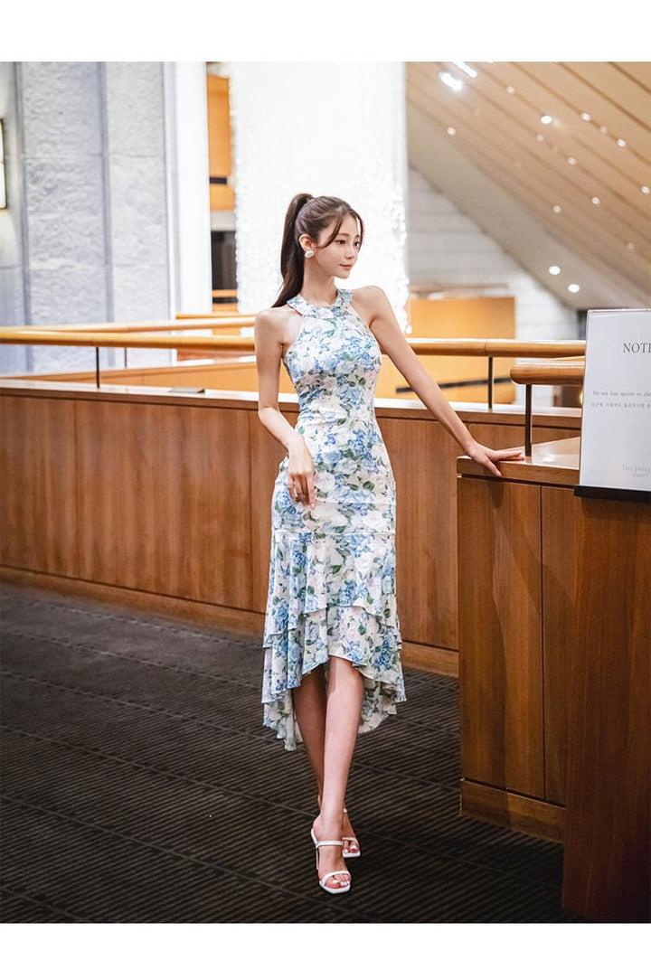 【dress】美感いっぱい✿ ✿プリントマーメイドワンピース　M16995