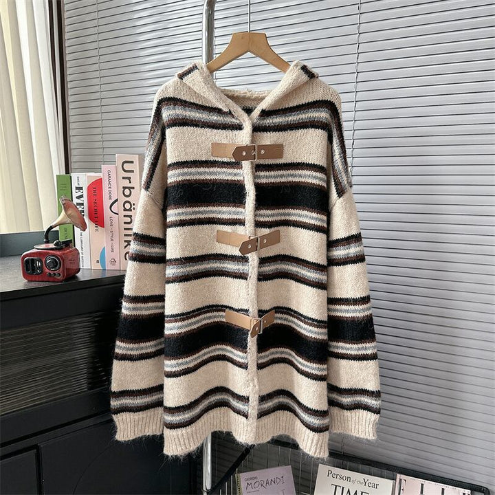 【outer】ボーダー柄ニットカーデ　M18737