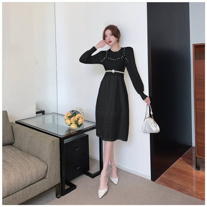 【dress】レースドッキングニットワンピース　M18431