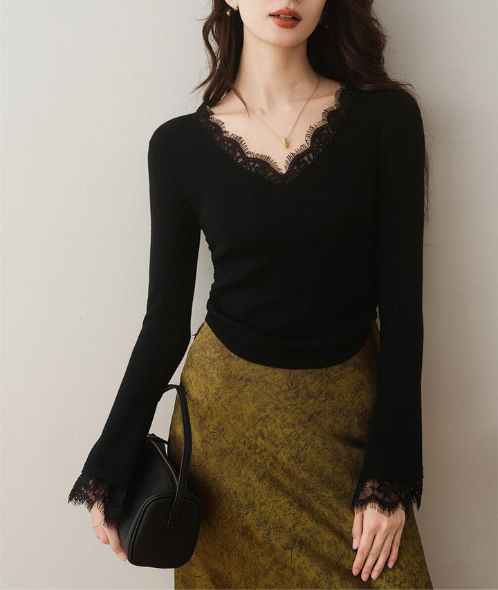 【tops】レースドッキングニットトップス N3427
