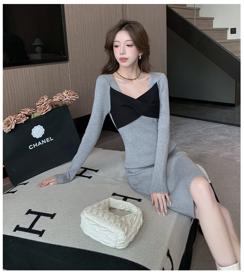 【dress】人気上昇中 chicファッションニットワンピース　M17606