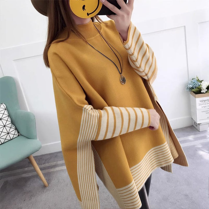 【tops】ドルマンスリーブ配色ニットセーター　M17894