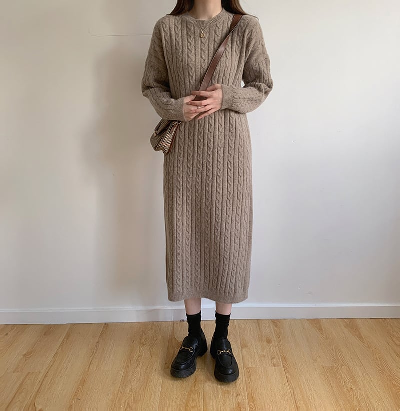 【dress】韓国系無地ニットワンピース着心地良い　M17658