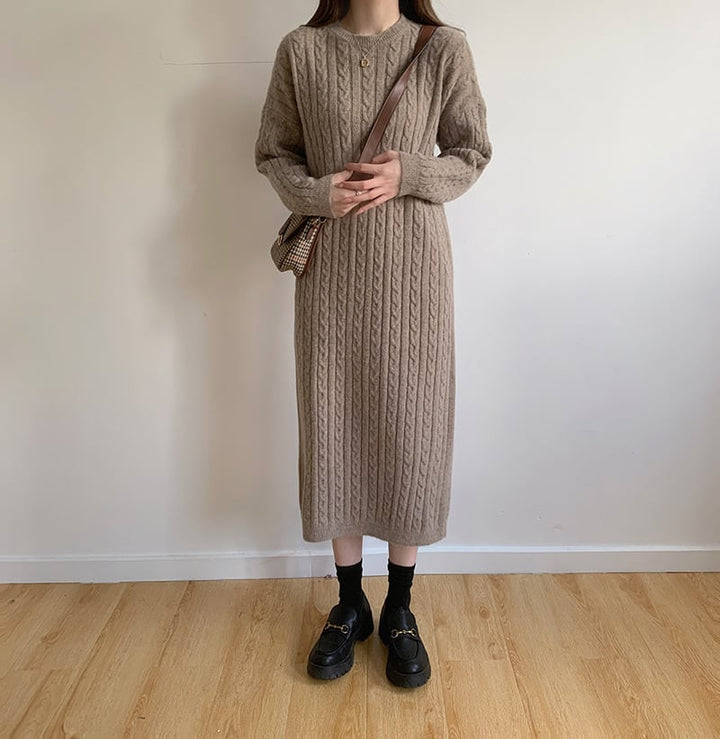 【dress】韓国系無地ニットワンピース着心地良い　M17658