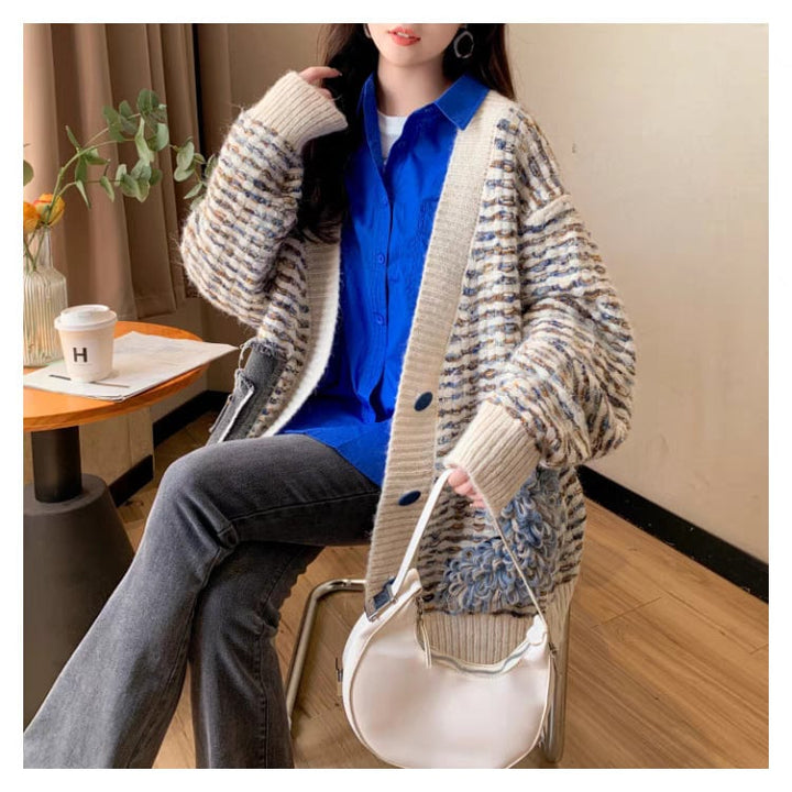 【outer】Vネックニットカーデ　M25755