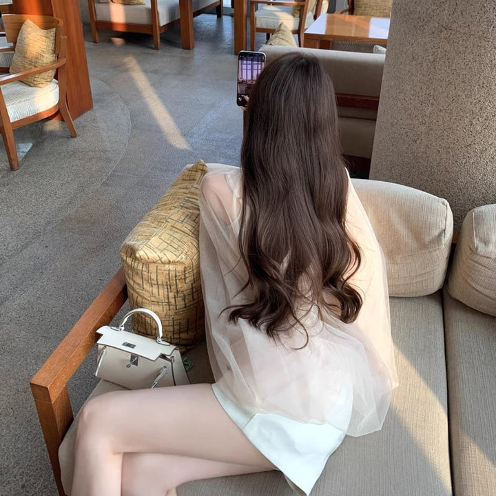 【tops】チュールフェイクレイヤードトップス Q8388