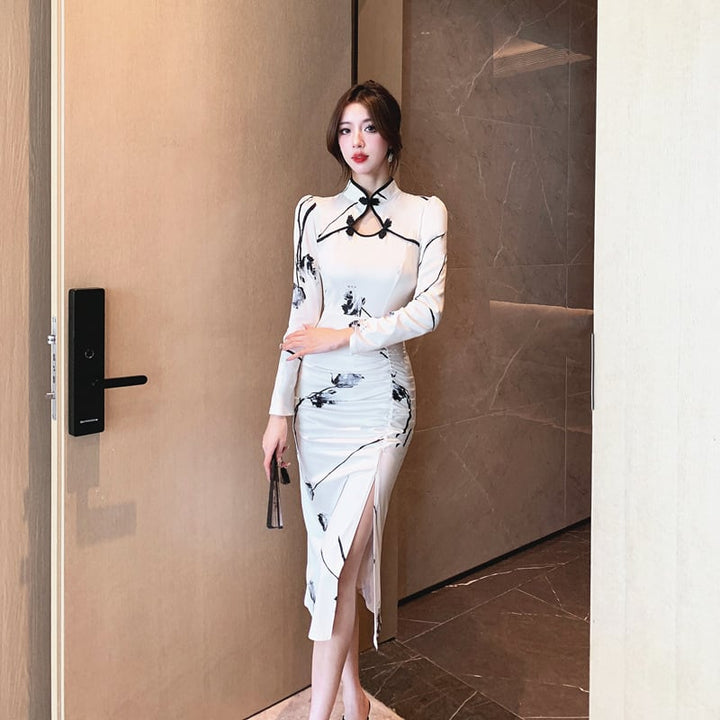 【dress】気質溢れる エレガントスリットワンピース　M16937