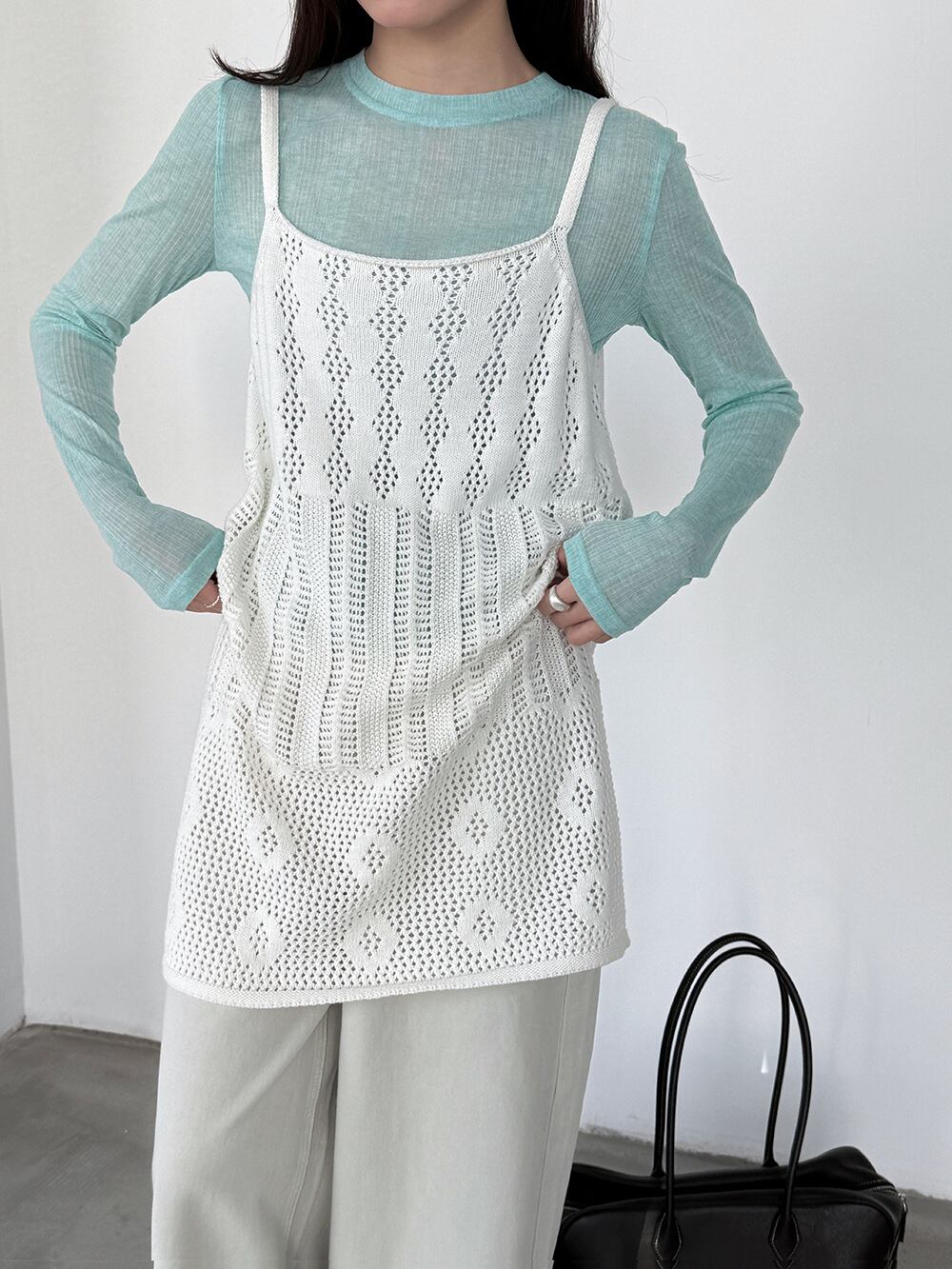 【tops】透かしニットキャミソール Q8326