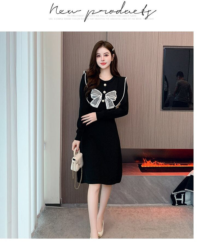 【dress】リボン付きニットワンピース　M18992