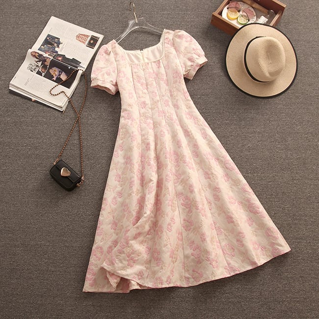【dress】美人度アップパフスリーブデートワンピース着瘦せ　M16896