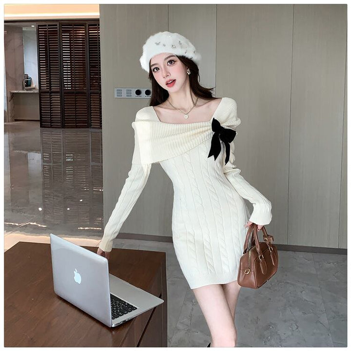 【dress】リボン付きニットワンピース　M28330