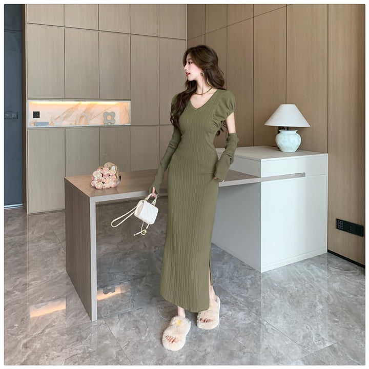 【dress】スリットワンピースアームカバー付き　M18188