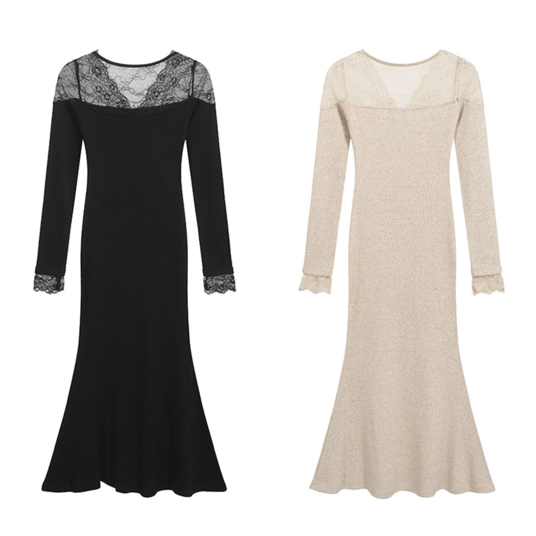 【dress】レースドッキングマーメイドニットワンピース　N2902