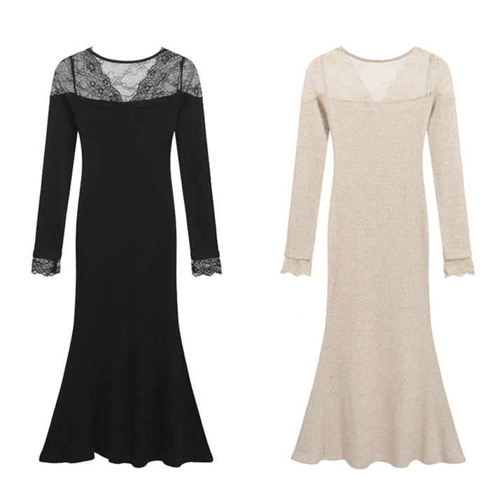 【dress】レースドッキングマーメイドニットワンピース　N2902