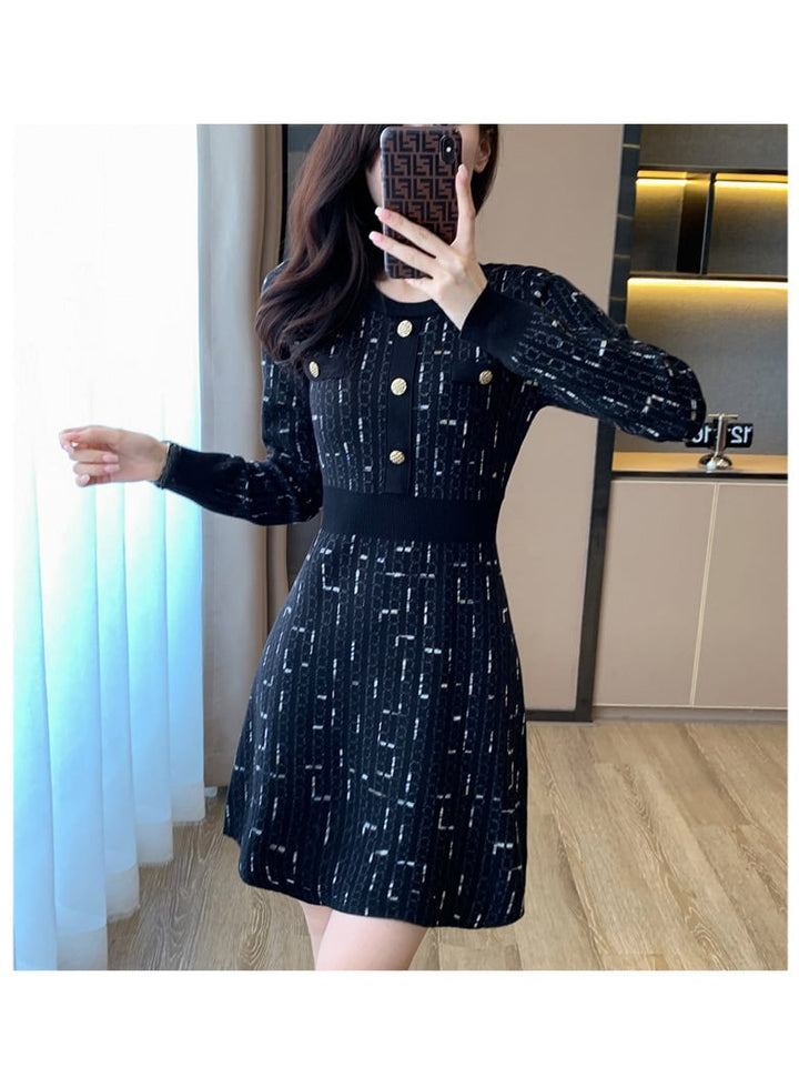 【dress】ボタンデザインニットワンピース　M18257