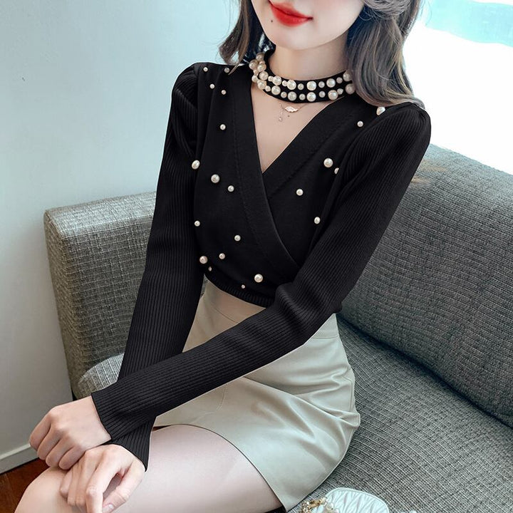 【tops】パールニットトップス　M19018