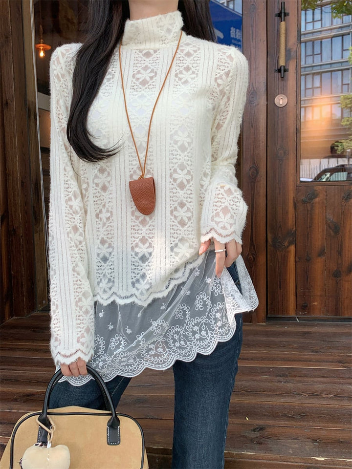 【tops】レース切り替ニットトップス　M27202