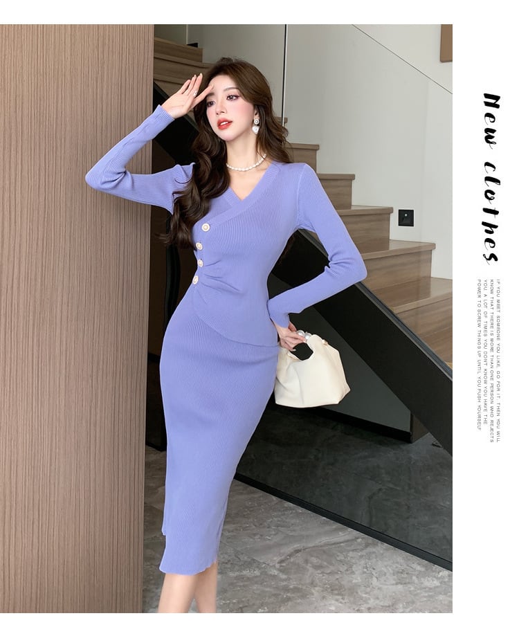 【dress】人気を独占中 ボタンデザインニットワンピース　M17591