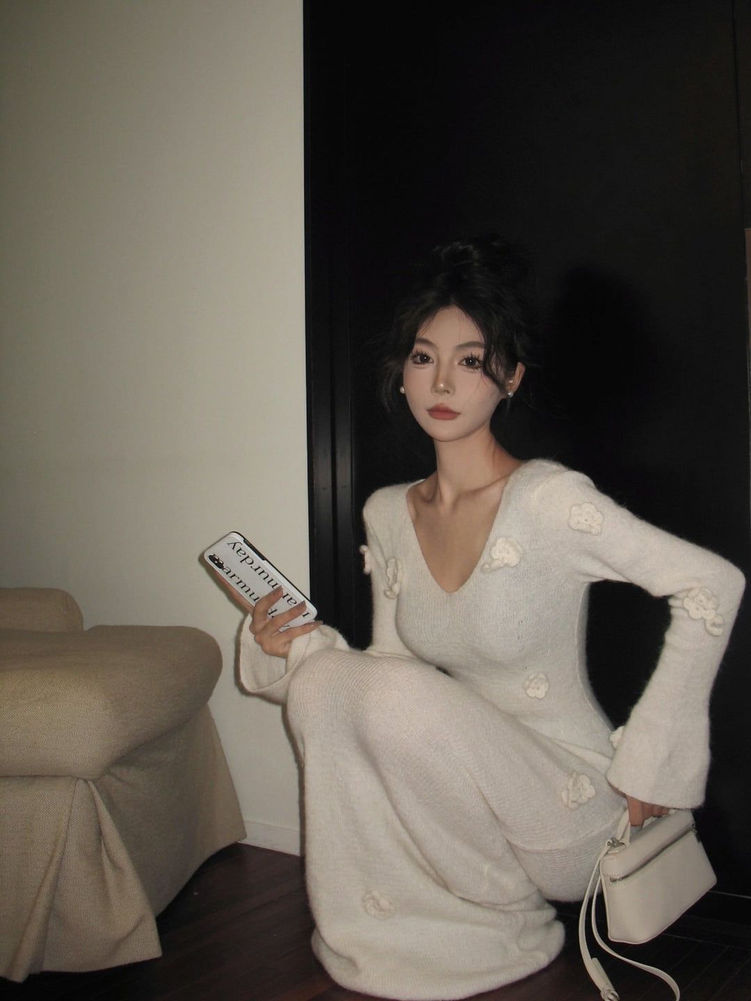 【dress】Vネックニットワンピース　M27999