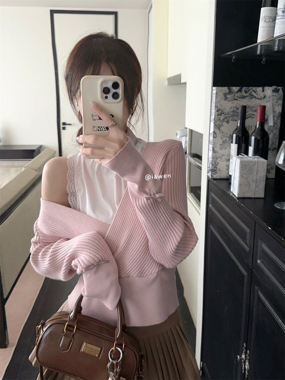 【tops】オフショルダー切り替えニットトップス　M27223