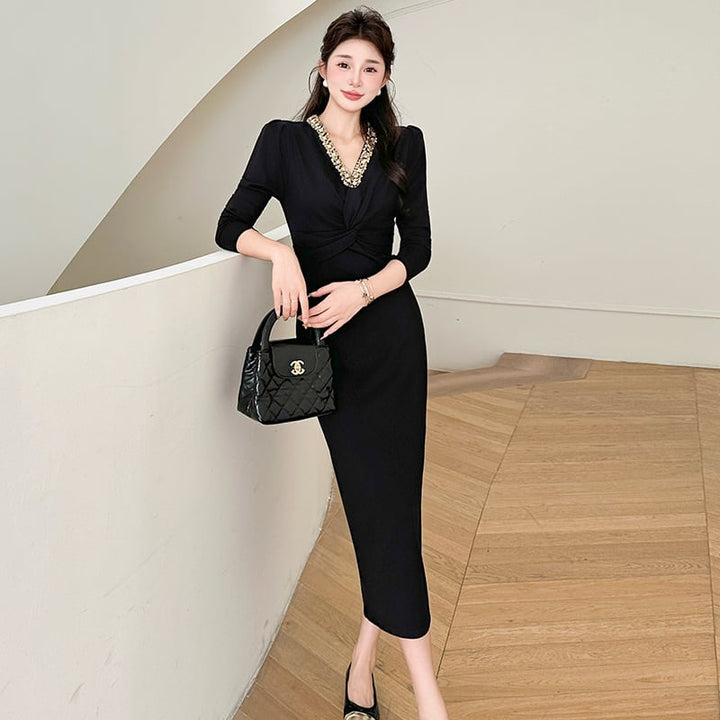 【dress】スパンコール付きワンピース Q7039