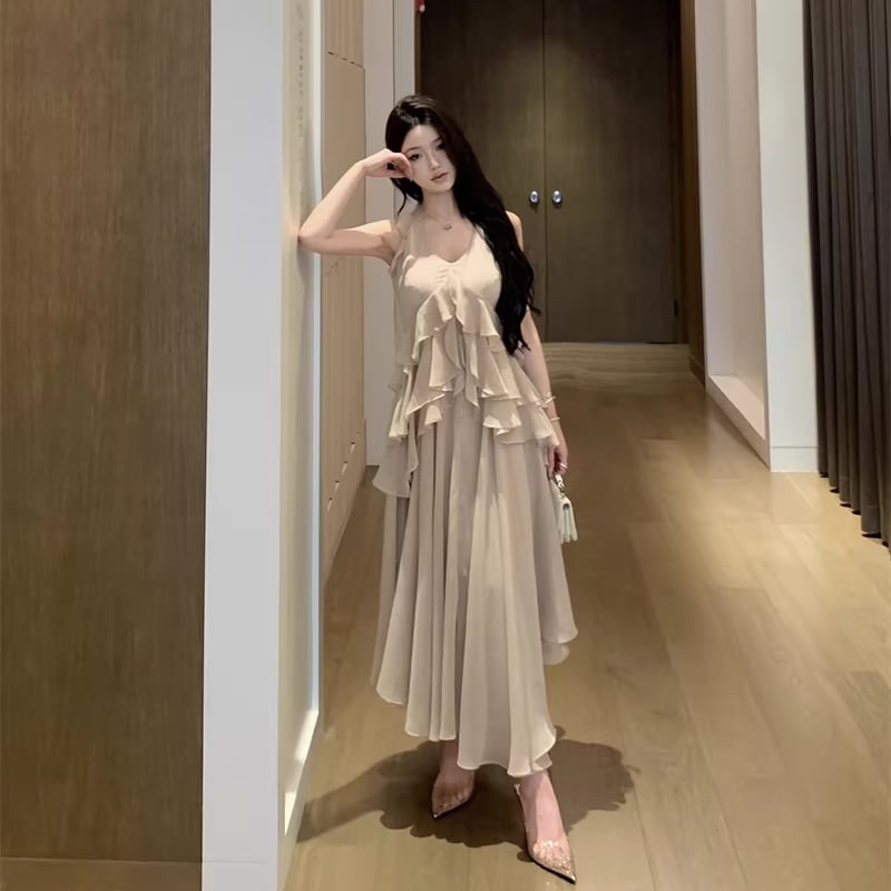 【dress】ホルターネックフレアワンピース Q8314
